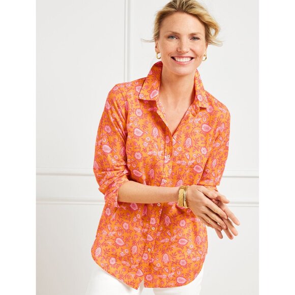 Talbots Petite MP Climbing Jacobean Floral Button-Down Shirt - Picture 1 of 10